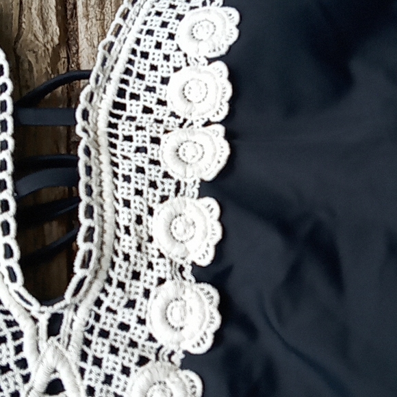 Black with white crochet medium coverage one piece - Picture 2 of 4